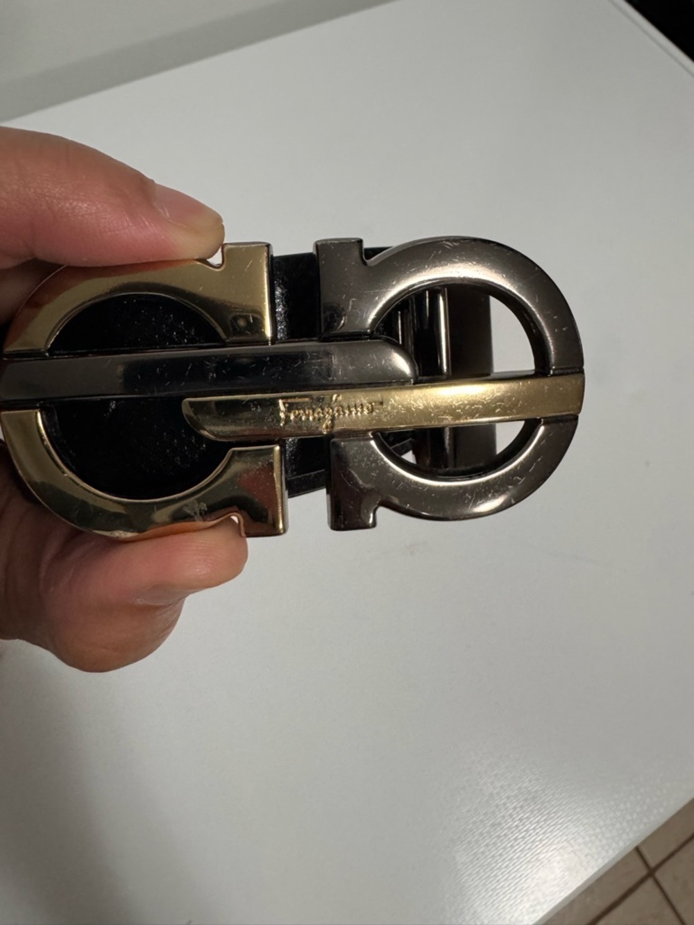 Salvatore Ferragamo Black Leather Belt with Double Gancini Buckle size 32-34